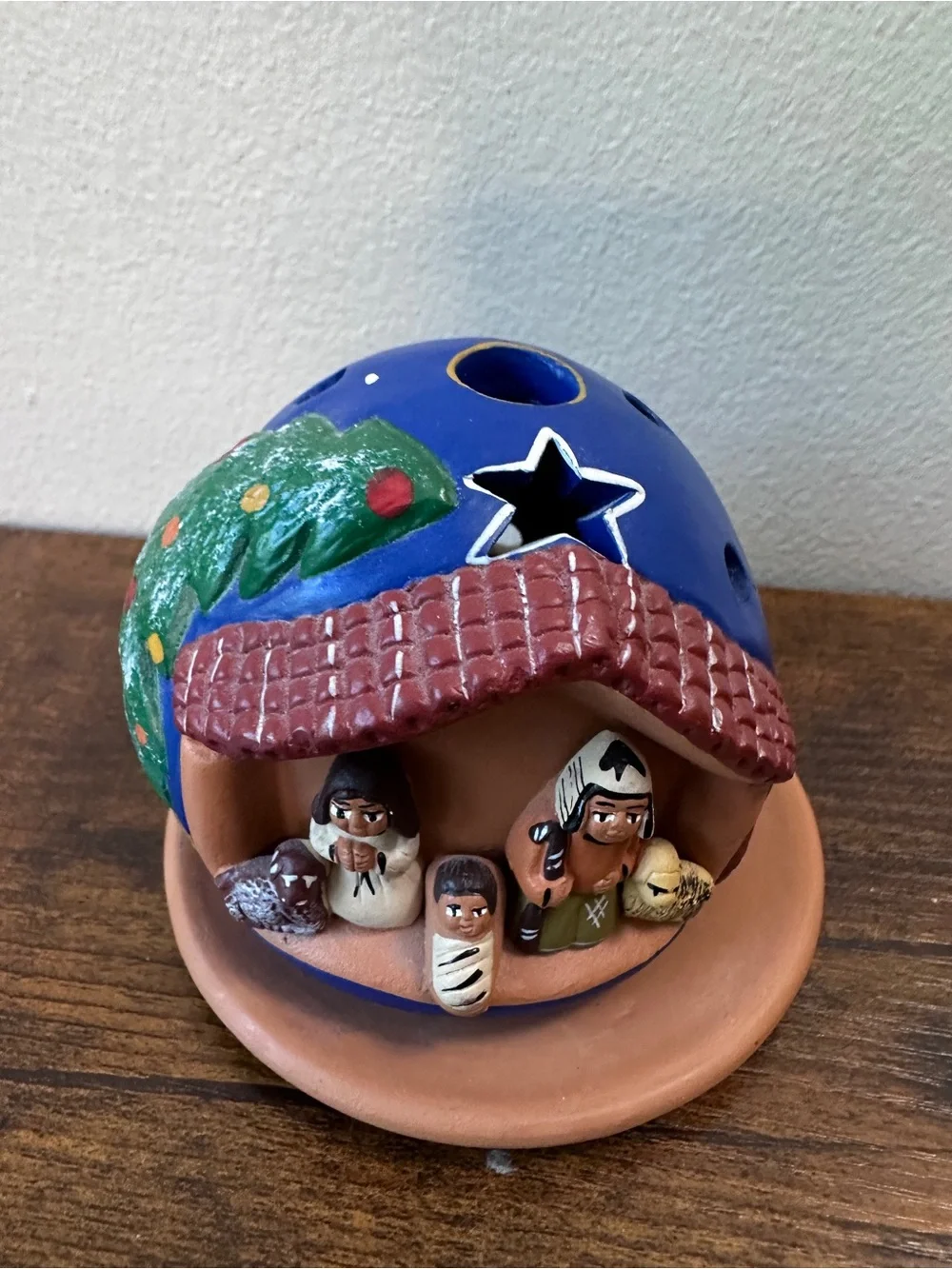 Peruvian Clay Nativity Scene Candle Holder Terracotta Dome Folk‎ Art Christmas